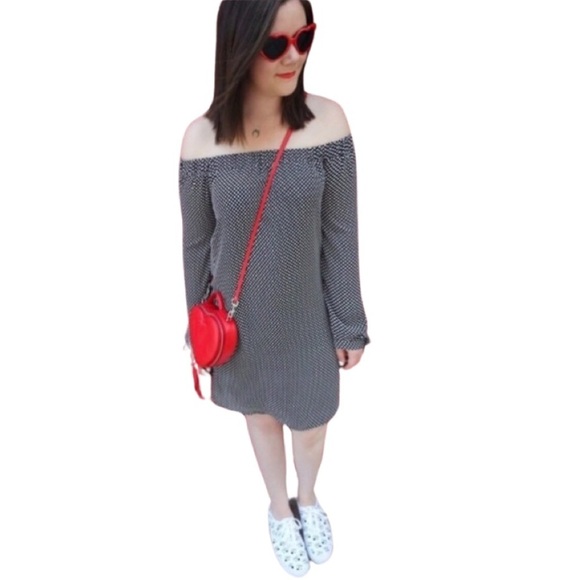 NWT EXPRESS Off Shoulder Polka Dot Shift Dress - Picture 1 of 10